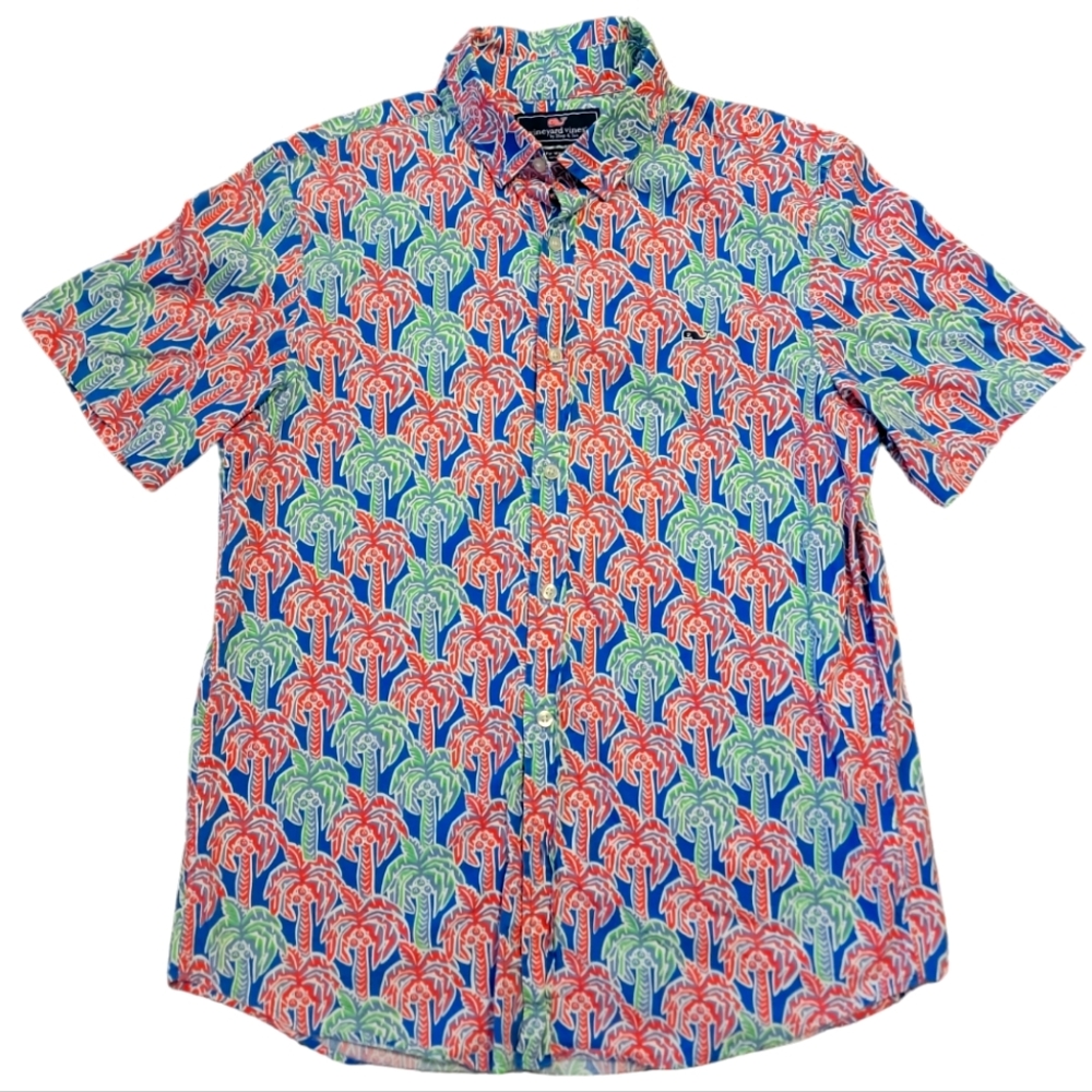 Vineyard Vines Palm Tree Hawaiian shirt Mens Size Medium colorful
